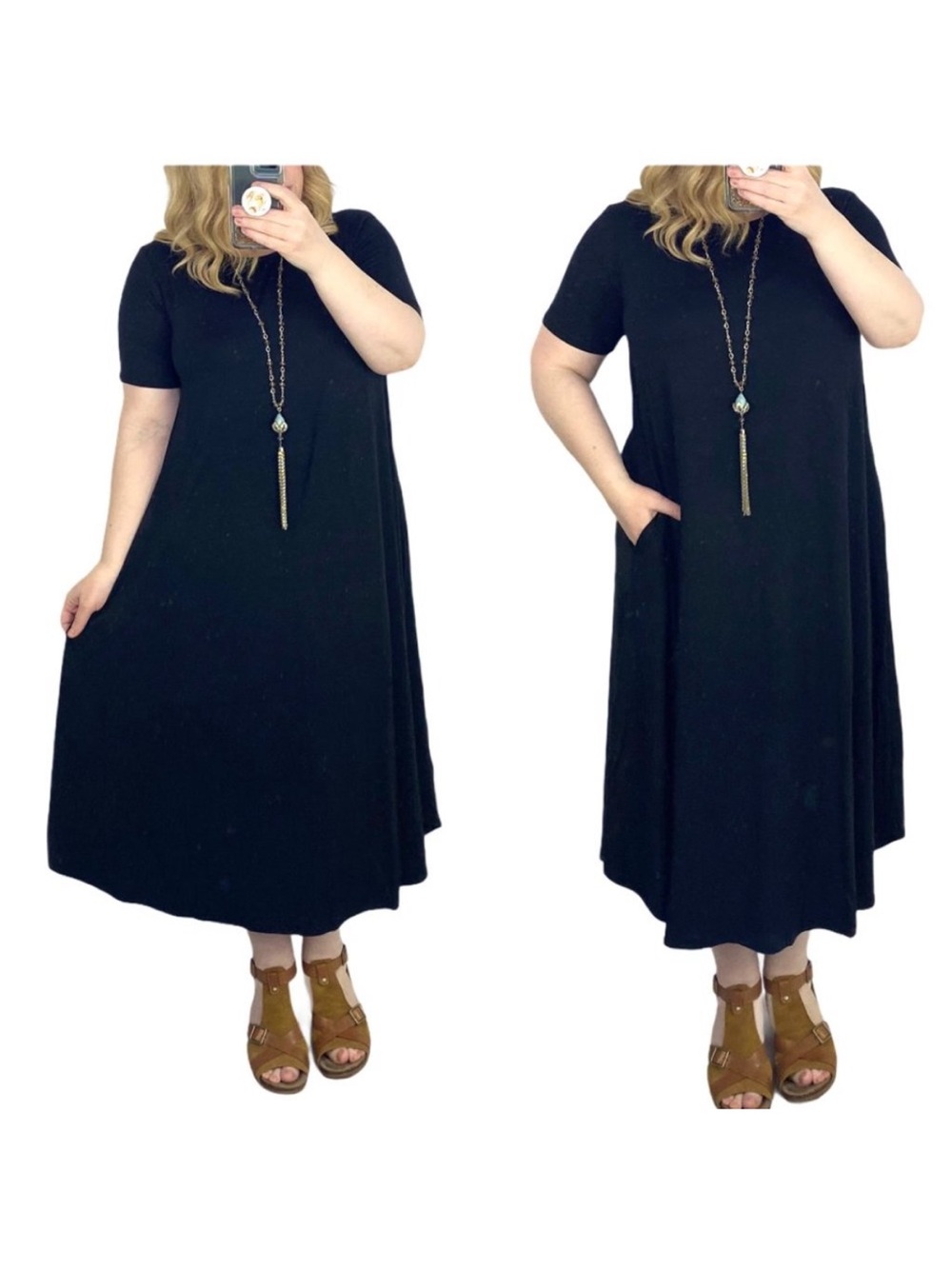 Zenana Outfitters Black Short-Sleeve Midi Swing Dress 1x plus size